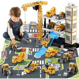Construction Truck Toys for 3 4 5 6 Year Old Boys, 60PCS Kids Engineering Trucks